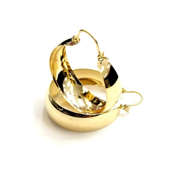 14k yellow Gold Plain Hoop Earrings Wide Round Shiny fine jewelry for women 6.7g