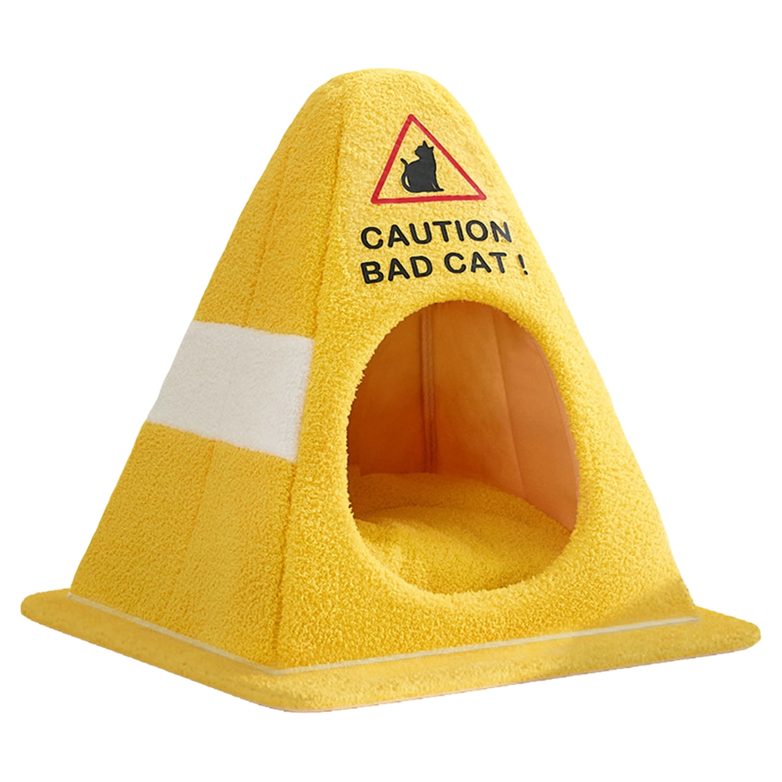 Funny Caution Bad Cat Bed, 2026 Cute Soft Fleece Cozy Zipper Pet House with Detachable Inner Padding