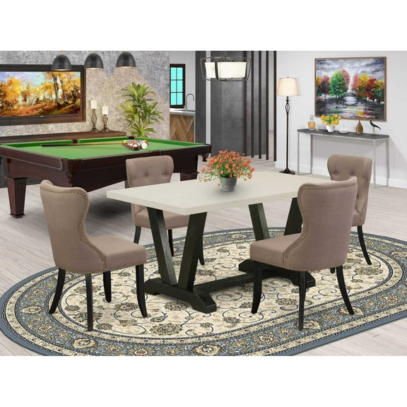 East West Furniture V-Style 5-piece Wood Dining Set in White/Black/Coffee