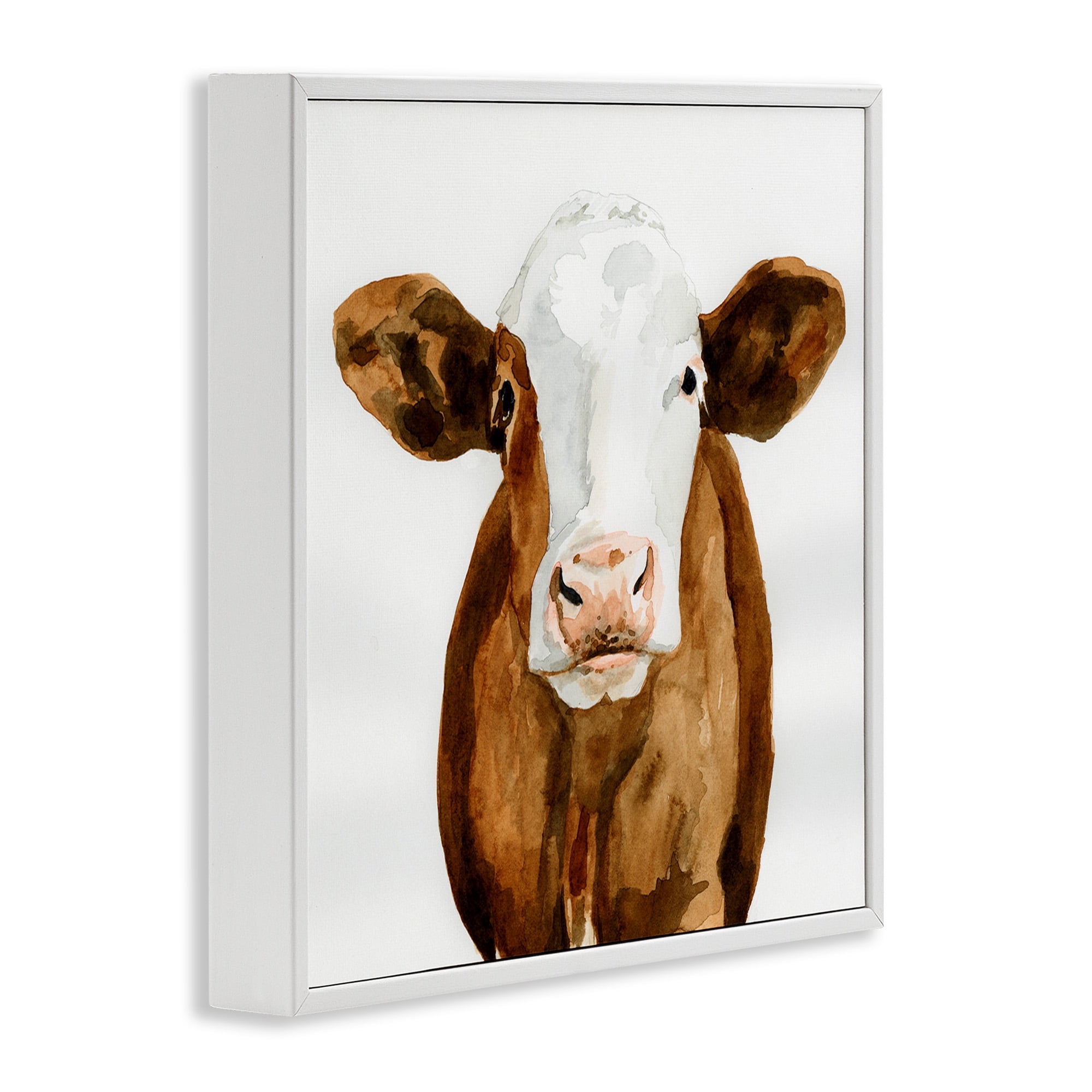 Stupell Industries Country Cow Minimal Portrait Animals & Insects Painting White Framed Art Print Wall Art, 17 x 17