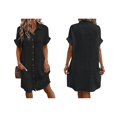thumbnail image 3 of Vestido Túnica Holgado Informal de Verano para Mujer, de Algodón y , con Botones, Cuello en V, Corta, Color Negro, Talla S, 3 of 7
