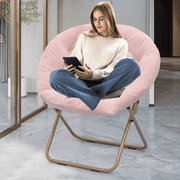 Magshion 33" Folding Soft Faux Fur Saucer Chair, Collapsible Cozy Moon Chair with Metal Frame for Bedroom Living Room, 300lbs Weight Capacity, Pink