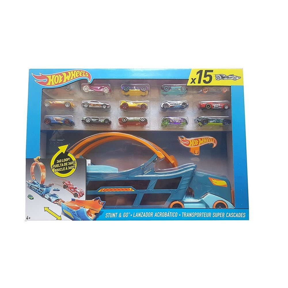 Hot Wheels Stunt & Go Track Set With 15 Cars - Walmart.com - Walmart.com