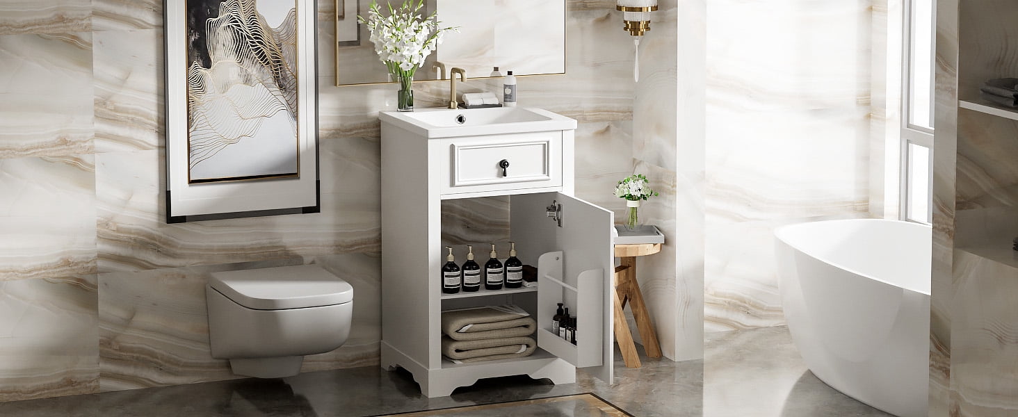 MAYEERTY 20" Bathroom Vanity - With Ceramic Sink, Soft-Close Door & Adjustable Shelf, Small-Space Organizer