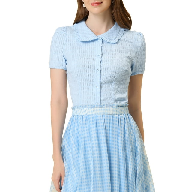 INSPIRE CHIC Chemisier Vintage pour Femmes Col Poupée Doux à Boutons m Bleu Clair
