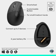 Logitech Lift Ergo Vertical USB Optical Mice, Gray