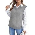 thumbnail image 2 of Women's Solid Color Knitted Fashion Vest, Casual V-Neck Base Layer Sweater for Autumn and Winter Outfits,Light Gray,L, 2 of 5