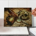thumbnail image 2 of Antique Cutting Board, Compass Goose Quill Pen Spyglass and a Pocket Watch Lying on an Old Map Print, Decorative Tempered Glass Cutting and Serving Board, Small Size, Orange Brown, by Ambesonne, 2 of 5