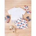 thumbnail image 3 of Bagilaanoe 4th of July Clothes for Newborn Baby Girls Short Sleeve Print Tassel T-shirt Tops + Flag Shorts + Headband 3M 6M 12M 18M Infant Independence Day Outfits 3pcs Short Pants Set, 3 of 9