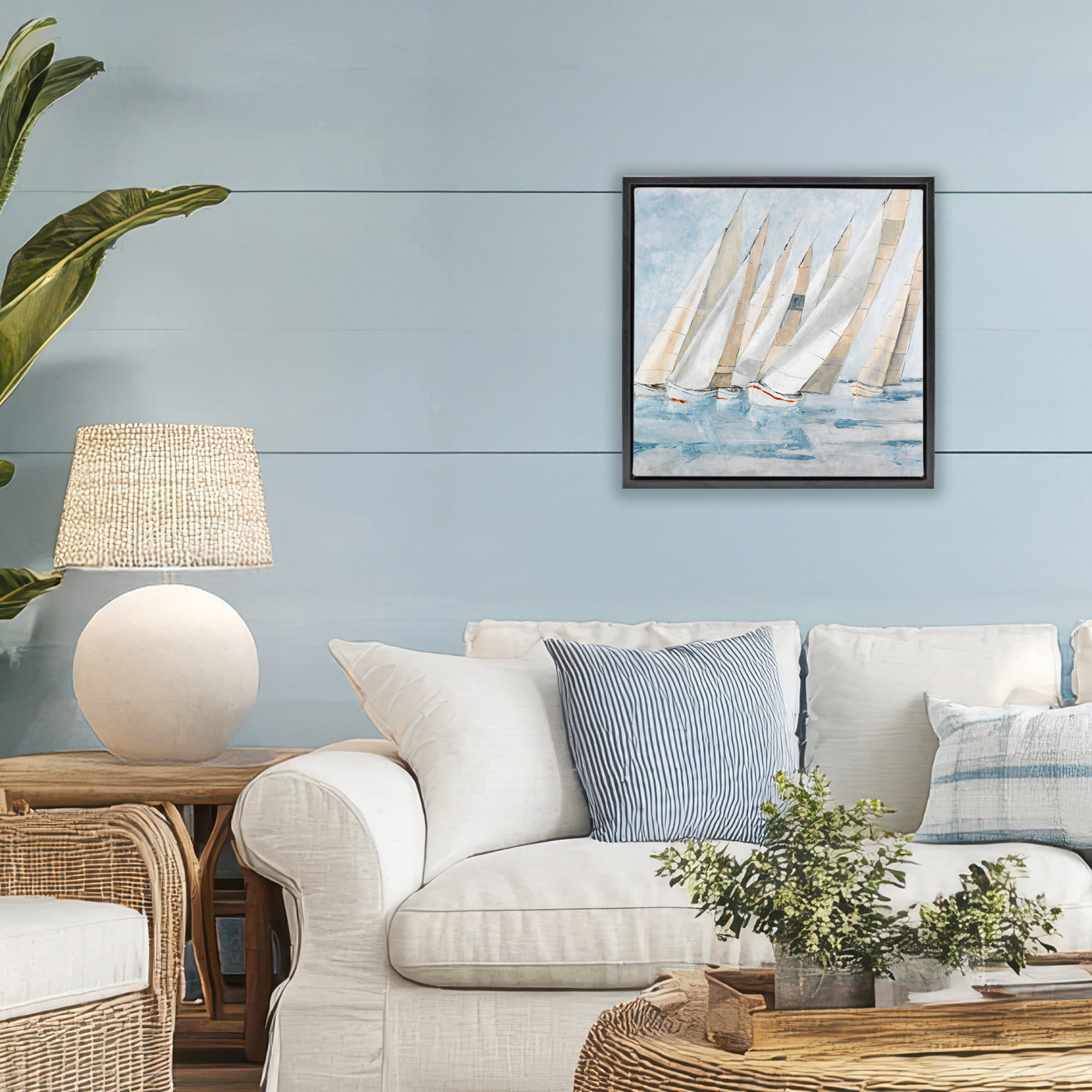 Stupell Industries Sailboat Regatta Coastal Scene Black Framed Floater Canvas Wall Art, design by Lorenzo Collective