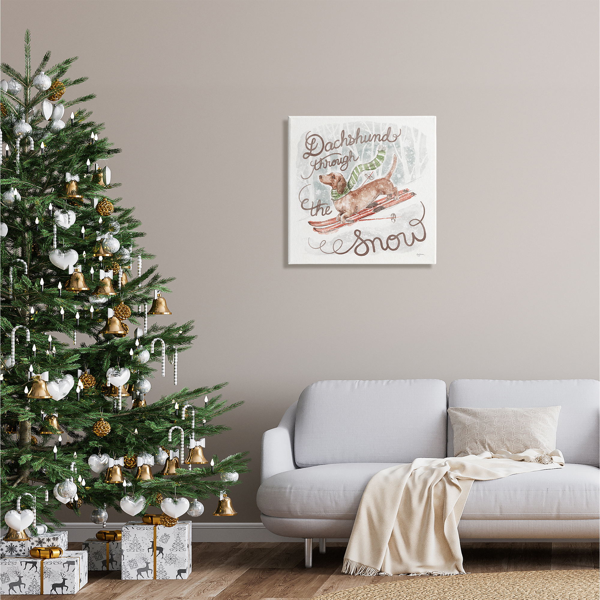 Stupell Industries Dachshund Through Snow Holiday Painting Gallery Wrapped Canvas Art Print Wall Art, 24 x 24