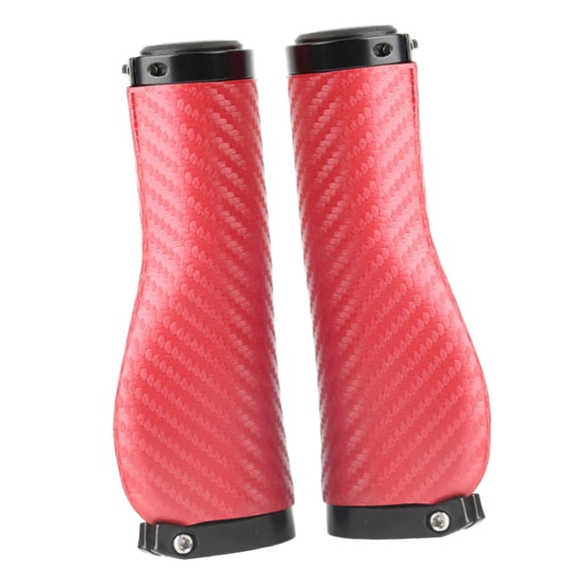 2 Pieces Universal Mountain Bike Handlebar Grips Lock Slip Carbon Fiber Long Red