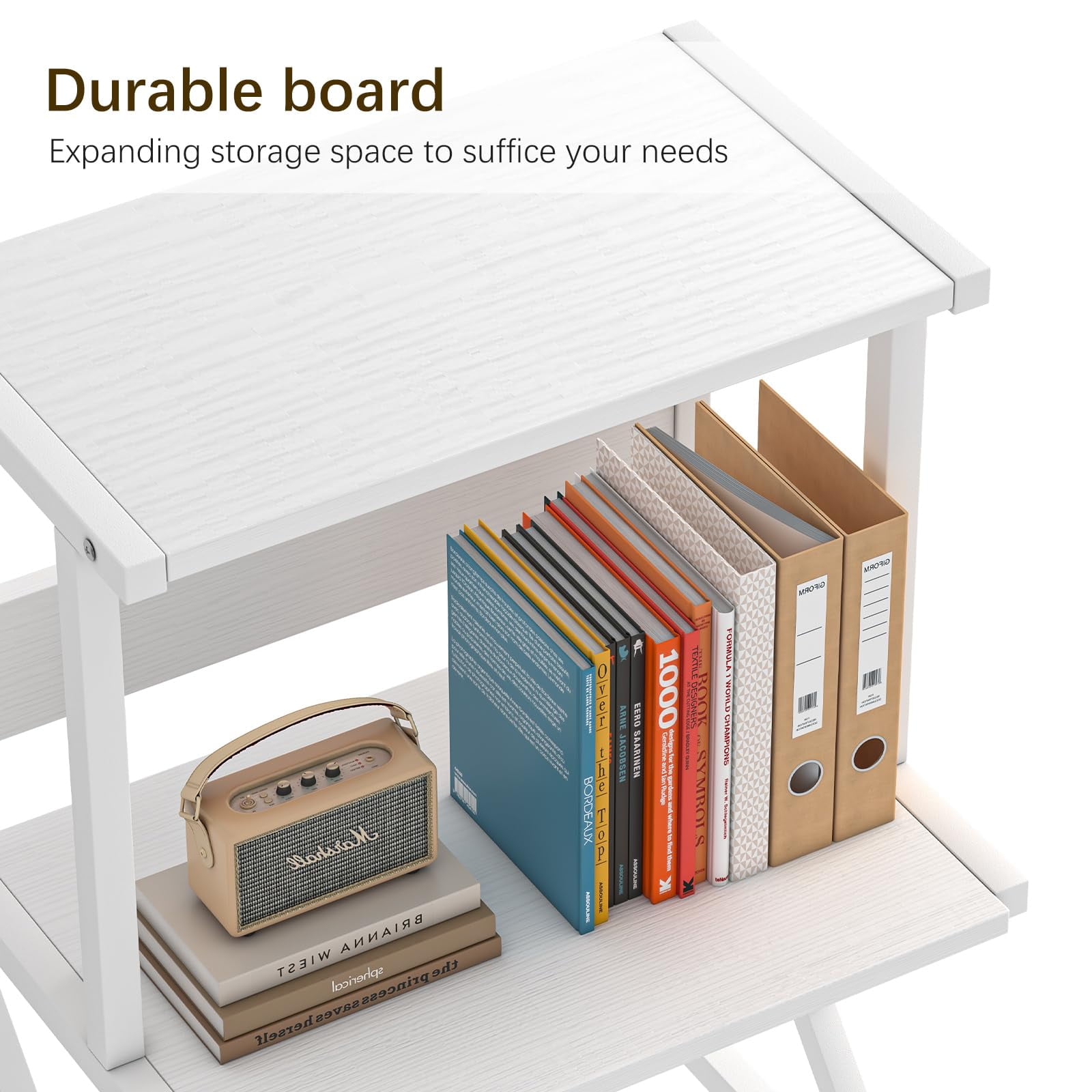 Desktop Printer Stand with 3 Tier Wood Storage Shelves,Under Desk Printer Table,Multi-Purpose Home Office Desk Organizer for Fax Machine, Scanner (White)