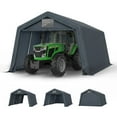 thumbnail image 5 of Alpha Joy 13' x 22' x 9.6' Heavy Duty Carport with Roll-up Sidewall & Ventilated Windows, Galvanized Steel Frame Outdoor Storage Shed Carport with Reflective Strip Design, Gray, 5 of 9
