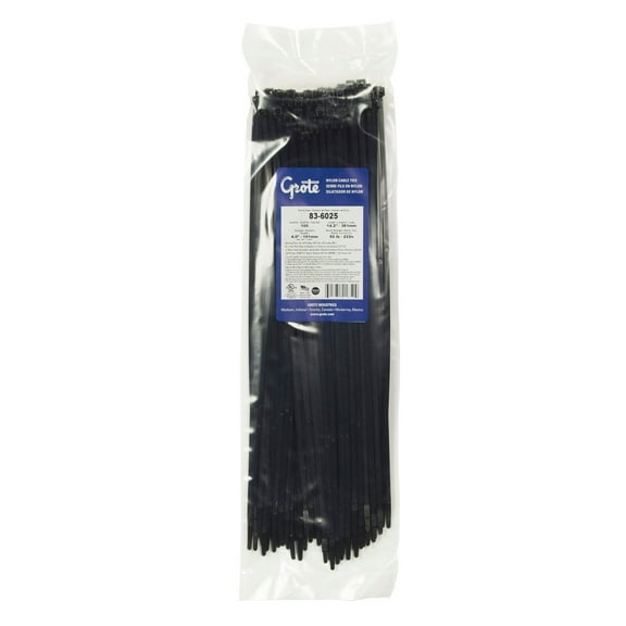 GROTE 83-6025 Standard Tie,Black,14.6",50lb..,PK100