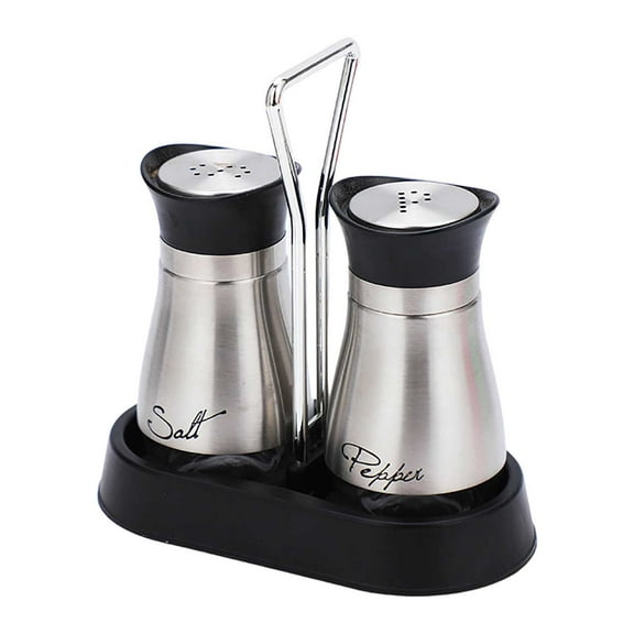 Salt and Pepper Shaker Set, Stainless Steel with Glass Bottles, Suitable for Dining Tables, Motorhomes, Camping, Barbecues, Set of 2 Seasoning Rack,A,11.2x5.8cm