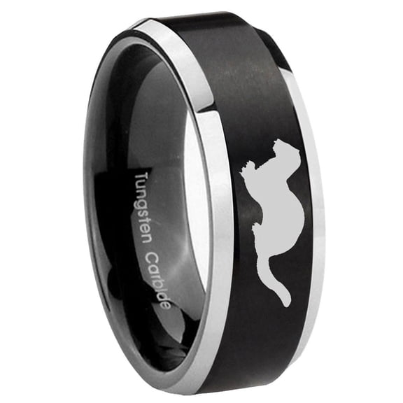 Otter Beveled Edge Brush Black 2 Tone Tungsten Men Ring 10MM