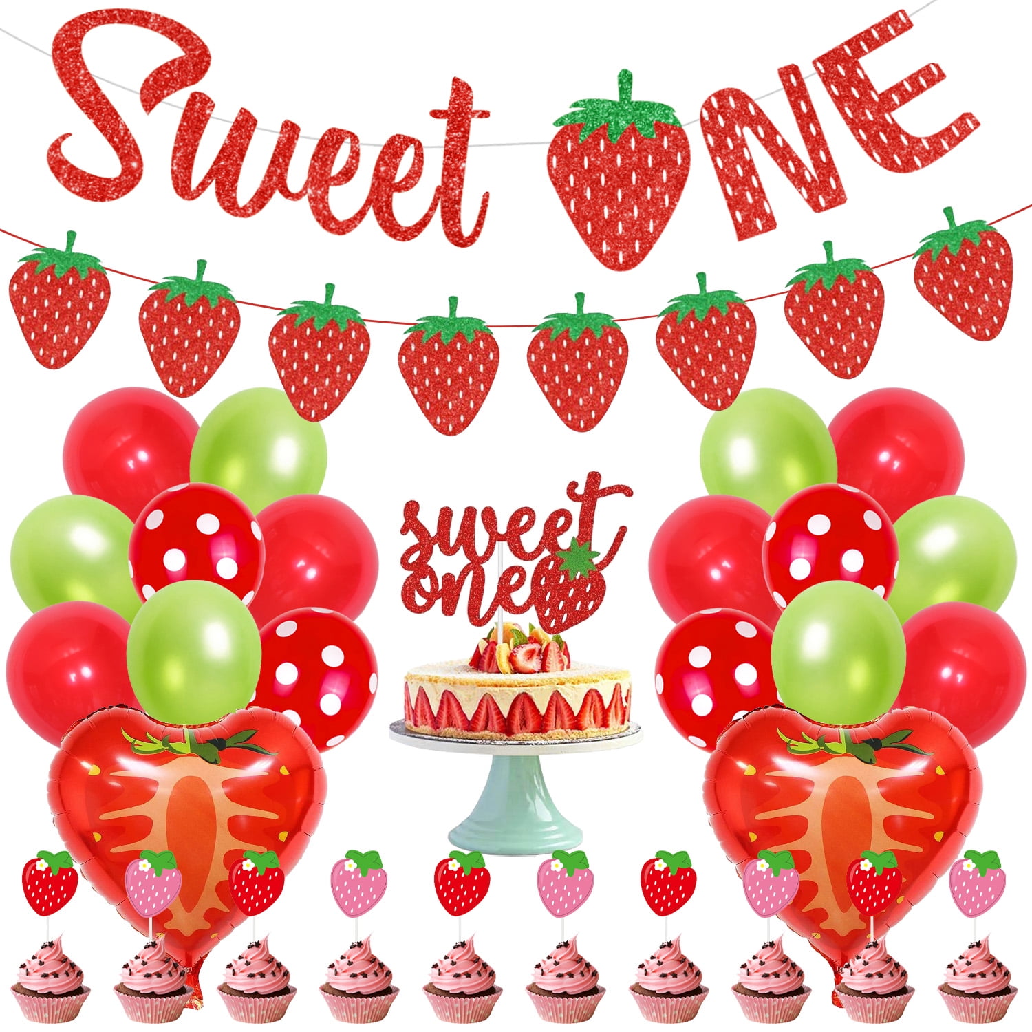 Glitter Strawberry Banner,Strawberry Baby Shower, Birthday Decor,Strawberry  Party Decor