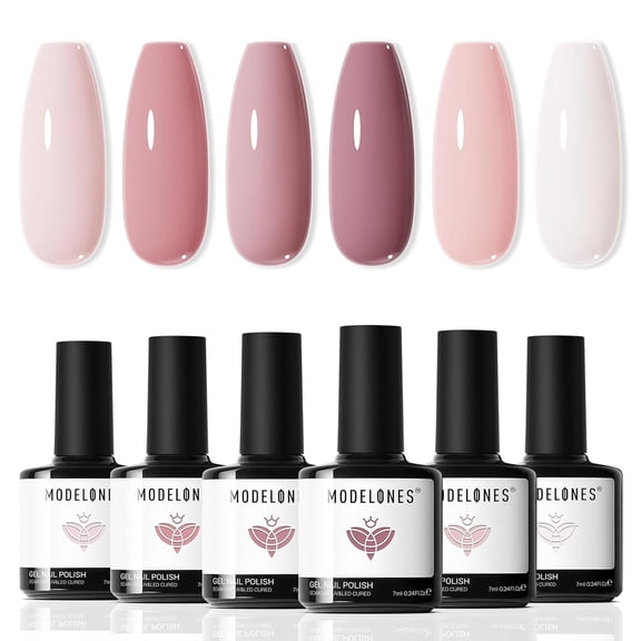 modelones Gel Nail Polish Set - 6 Colors Nude Pink Milky White Gel Polish Set Light Neutral Pink Nail Polish Barely Pink Soak Off LED Starter Kit Popular Nail Art DIY Manicure Gifts