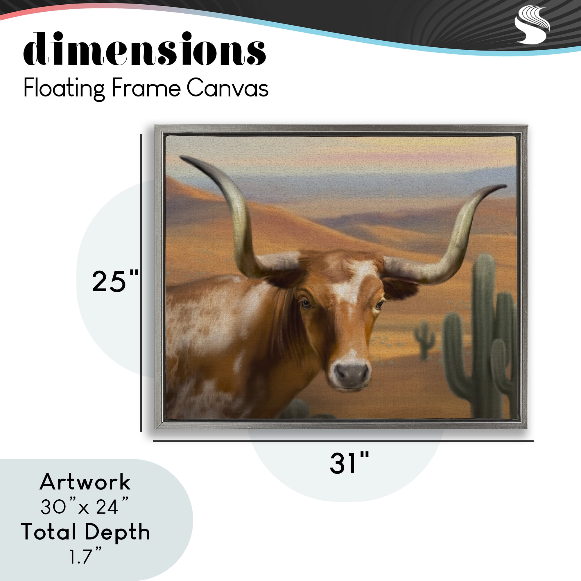 Stupell Industries Longhorn Western Landscape Gray Framed Floater Canvas Wall Art, design by Matthew Piotrowicz