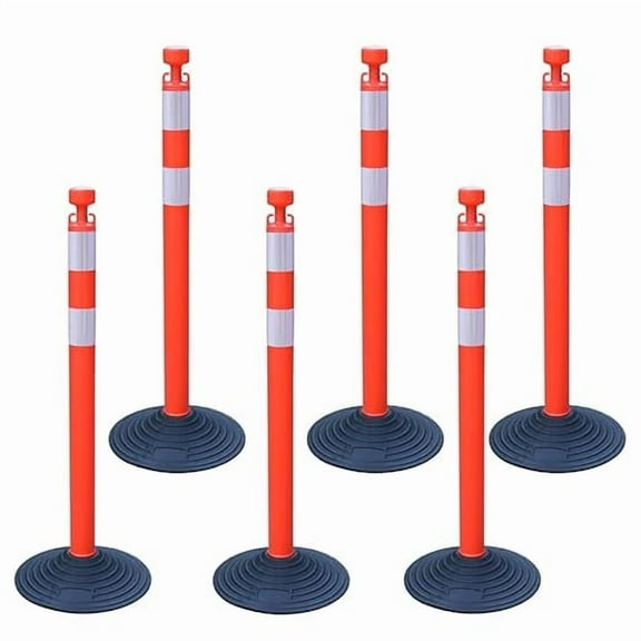 BESEA Rubber 39 Inch Traffic Delineator Posts, 6 Pack Safety Cones for Driveway with Reflective Stripes