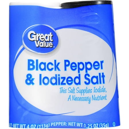 (3 Pack) Great Value Black Pepper & Iodized Salt, 5.25