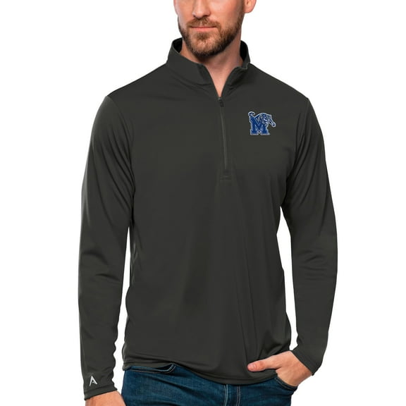 Men's Antigua Charcoal Memphis Tigers Tribute Quarter-Zip Top