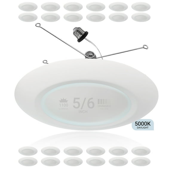 NuWatt 5/ 6'' LED Recessed Retrofit Low Profile Disk Downlights, E26 Base, 5000K Daylight, 24PK