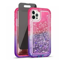 TASHHAR iPhone 14 Plus Case with Privacy Screen Protector 3 in 1 Anti Scratch Clear Glitter Shockproof Moving Shiny Quicksand Liquid Case for iPhone 14 Plus 6.7 inch 2022 Phone Rose Red Purple