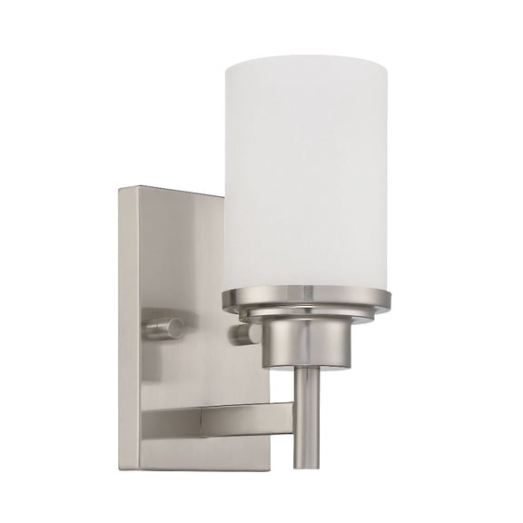 F17031-80-Sunset Lighting-Somes - 1 Light Wall Sconce   Bright Satin Nickel Finish with Linen Glass