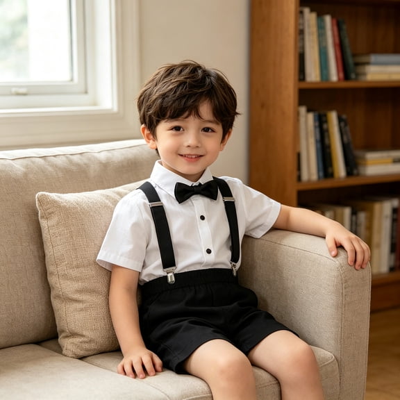 XINXIAOO Baby Boys Summer Sets Button Down Short Sleeve Dress Shirt Shorts Bow Tie Suspenders Toddler Wedding Gentleman Suits Birthday Boy Outfit 4T