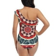 thumbnail image 5 of Sikiie Round Design Print Women One Piece Swimsuits Tummy Control One Shoulder Bathing Suits Ruffle Swimwear, From S to XXL-Large, 5 of 6