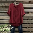 thumbnail image 2 of RYRJJ Summer Tops for Women Short Sleeve V Neck Cotton Linen Tunic Loose T Shirts Plus Size Casual Dressy Blouse(Red,S), 2 of 6