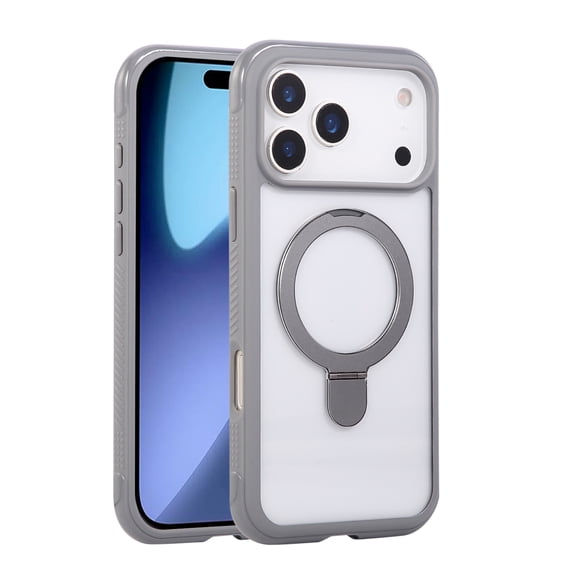 For iPhone 16 Pro Max Case Compatible with MagSafe, Rugged PC TPU Back Cover with Magnetic 360° Kickstand Ring Holder, Anti-Scratch, Shock-Absorbent, Non-Slip Grip, Anti-Fingerprint,Gray