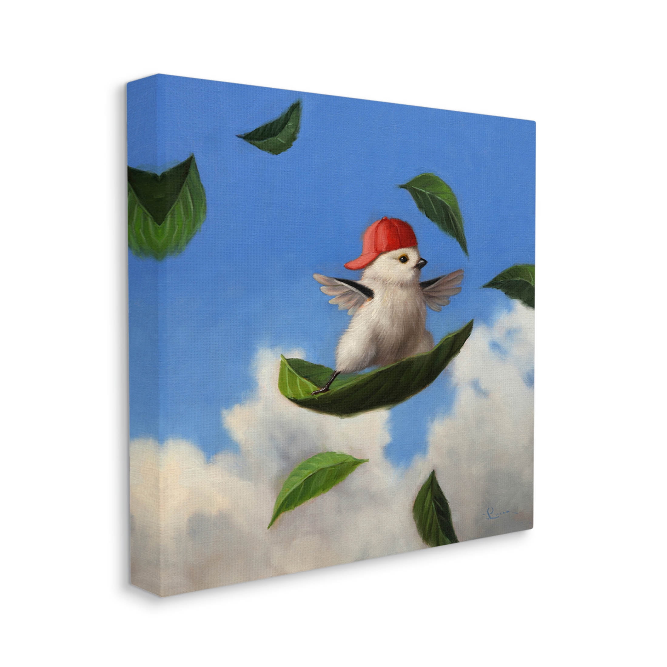 Bird Leaf Surfing Windy Sky Animals & Insects Painting Gallery Wrapped Canvas Print Wall Art