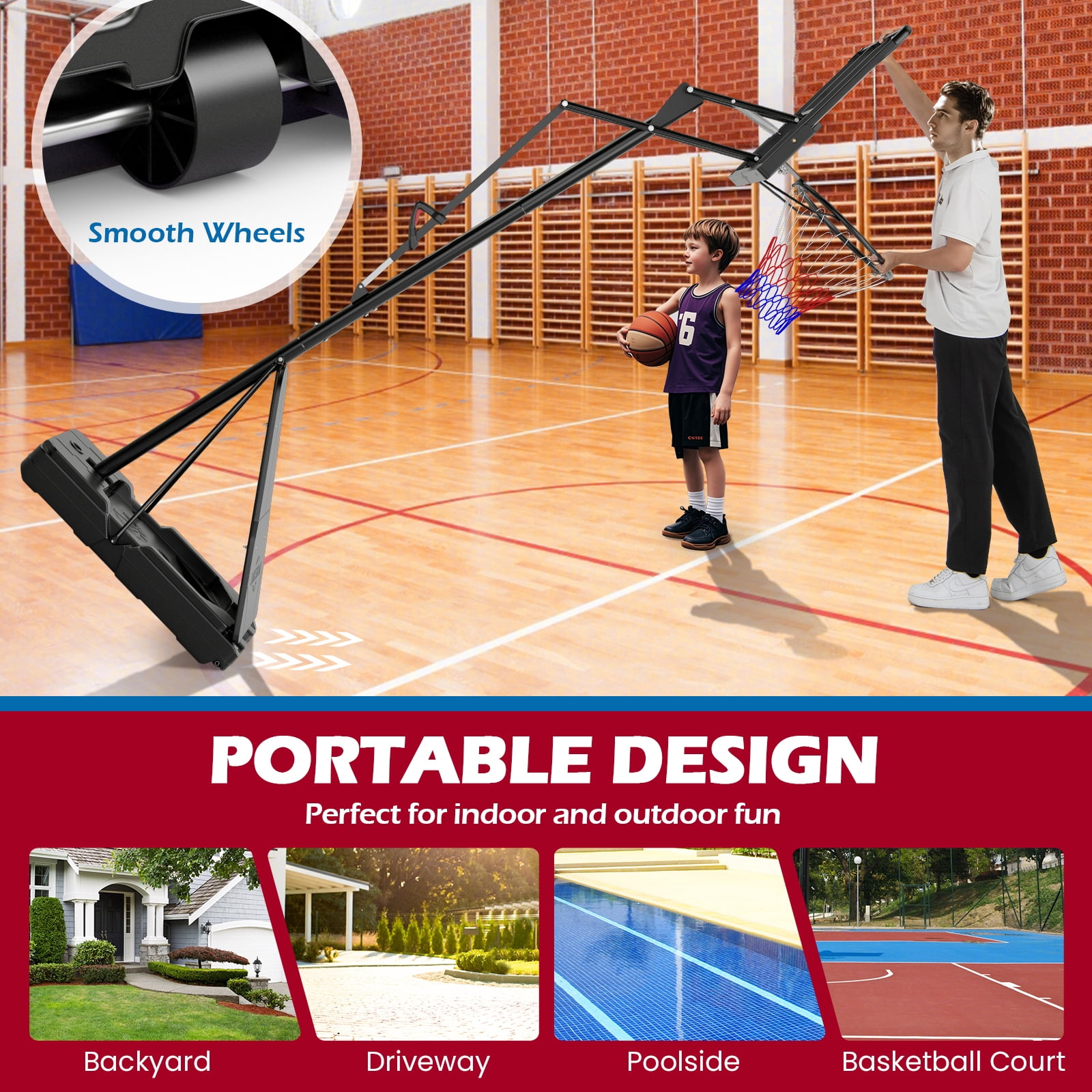 Topbuy Portable Basketball Hoop Basketball Hoop with Shatterproof PC Backboard