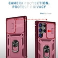 thumbnail image 4 of Military Grade Drop Impact for Samsung Galaxy S23 Ultra Camera Lens Slide Protection Case 360 Metal Rotating Ring Kickstand Holder Armor Shockproof Case For Samsung Galaxy S23 Ultra, Pink+Winered, 4 of 9