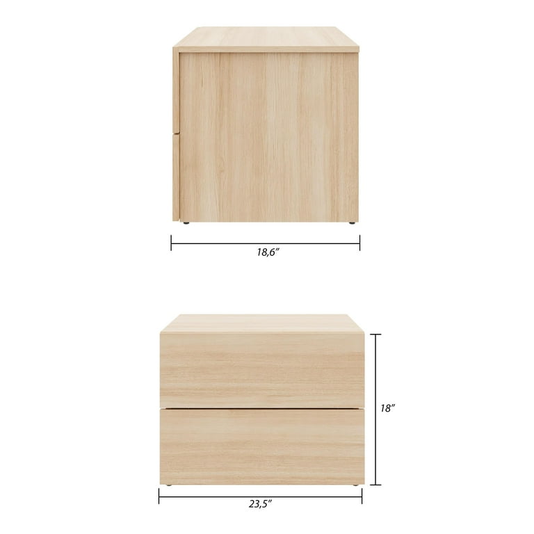 Nexera James Modern 2 Drawer Nightstand, Natural Blonde Oak