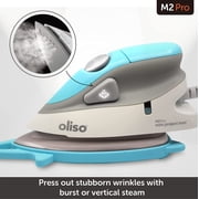 oliso M2Pro Mini Steam Iron with Solemate® – 1000 Watt Dual Voltage Travel Iron for Sewing, Quilting, and Crafting – Ceramic Soleplate, Precision Tip – Turquoise