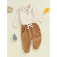 thumbnail image 3 of Suealasg Newborn Baby Boy 2Pcs Fall Outfits Long Sleeve Lapel Neck Romper +Long Pants Set 3 6 9 12 18 Months Infant Boy Autumn Clothes, 3 of 7