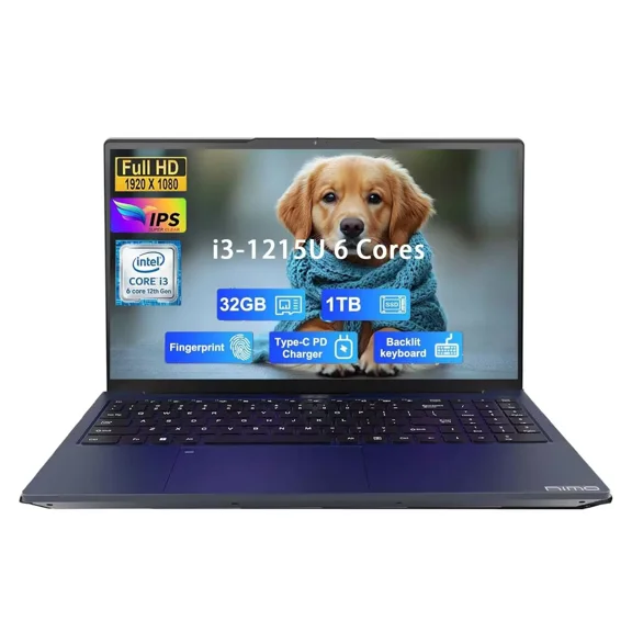 15.6" IPS FHD-Business-Laptop Intel 6 Core i3-1215U 32GB RAM 1TB SSD (Beat i5-1135G7 Up to 4.4GHz) Computer with 65W Type C Fingerprint Backlit Keyboard Wi-Fi 6 Numpad Win 11-Blue