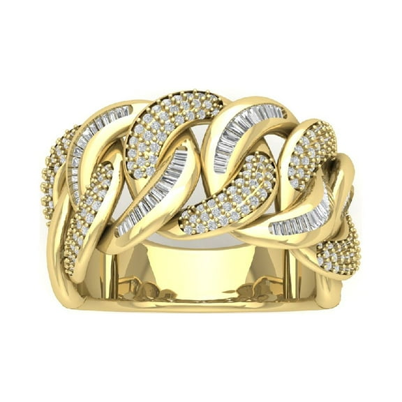Araiya 10K Yellow Gold Chain Link Diamond Band Ring for Women (1 5/8 cttw, I-J Color, I2-I3 Clarity), Size 7