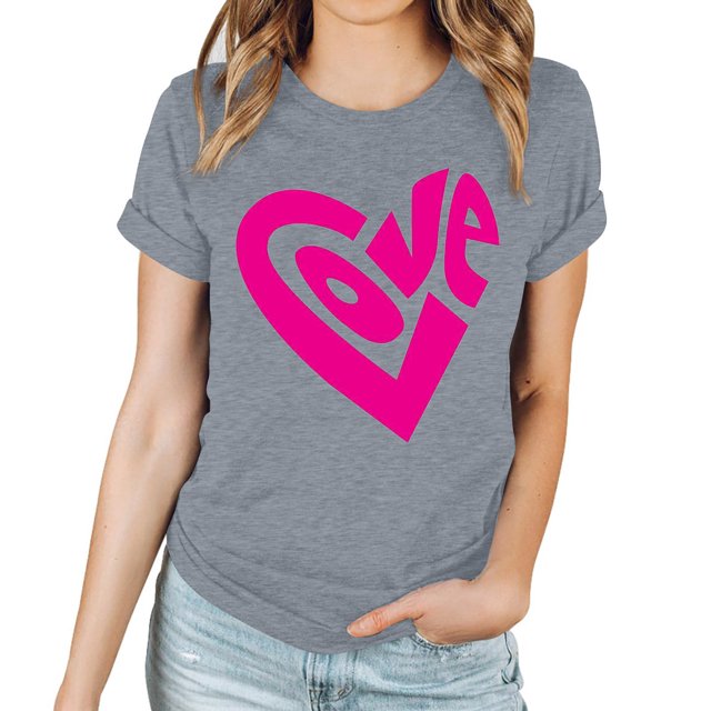 LSLJS Haut à Manches Courtes Imprimé Saint-Valentin pour Femmes, Col Rond, Cadeaux pour Femmes