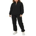 thumbnail image 2 of Ladies‘ Solid Color Long Sleeve Quarter Zip Pullover Pants Tracksuits, 2 of 9
