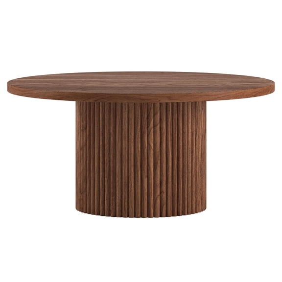 Rollan 32" Wide Round Fluted Coffee Table in Satin Walnut