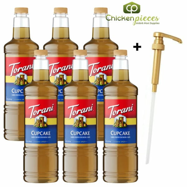 Torani Sirop Aromatisant pour Cupcakes, Base Professionnelle pour Gâteaux Sucrés et Glaçage, Bouteille en Plastique 1 L Résistante aux Bris + Pompe Doseuse Bonus