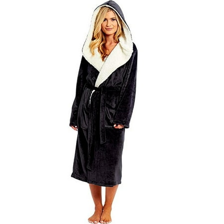 

Yinmgmhj women s sleepwear Women Winter Lengthened Shawl Bathrobe Home Clothes Long Sleeved Robe Coat Black + 6