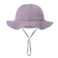 thumbnail image 2 of Ticikt Solid Color Baby Bucket Hat, Soft Crinkle Cotton Wide Brim Cap, Adjustable Windproof Strap Outdoor Hat for Toddlers,C5, 2 of 3