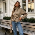 thumbnail image 4 of uublik Women's Trench Coat Khaki Long Sleeve Classic Overcoat Open Front Cardigan Jacket, 4 of 5