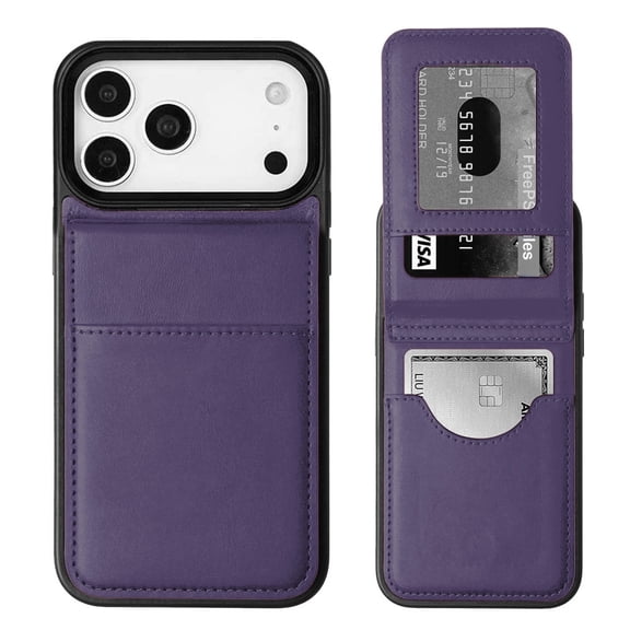 Durable Leather Wallet Case with Kickstand for iPhone 17 Pro Max- Purple